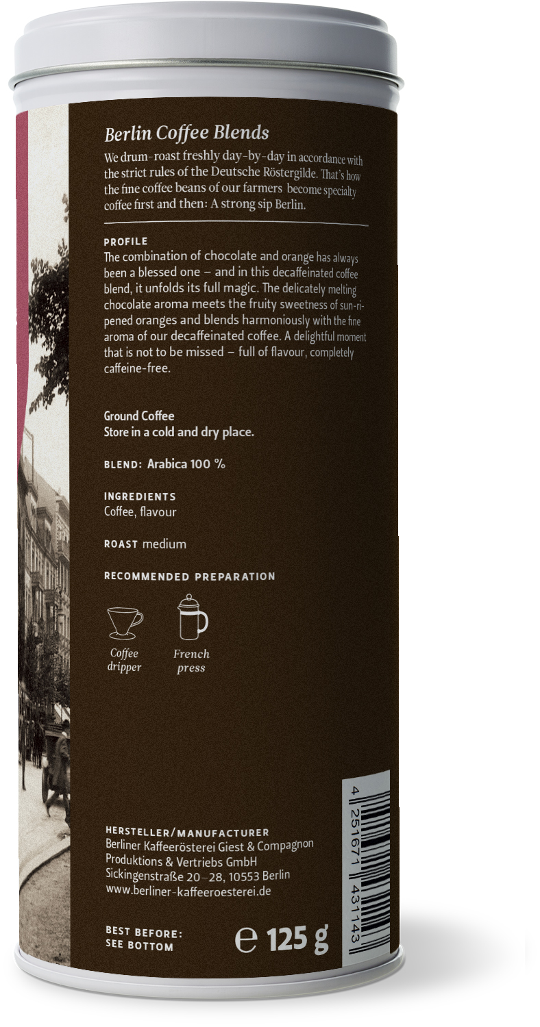 aromatisierter Kaffee Schokolade Orange, entkoffeiniert (125g / gemahlen)