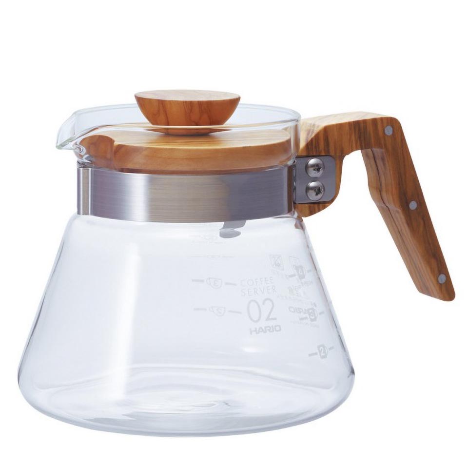 Hario - V60 Glaskanne 600 ml Coffee Server 02 Holzgriff Olive Hario - V60 Glaskanne 600 ml Coffee Server 02 Holzgriff Olive