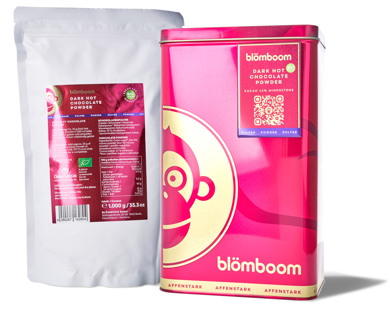 Blömboom - Metalldose + Refillbeutel und Magnet "Dark Hot Chocolate Powder BIO 1kg"
