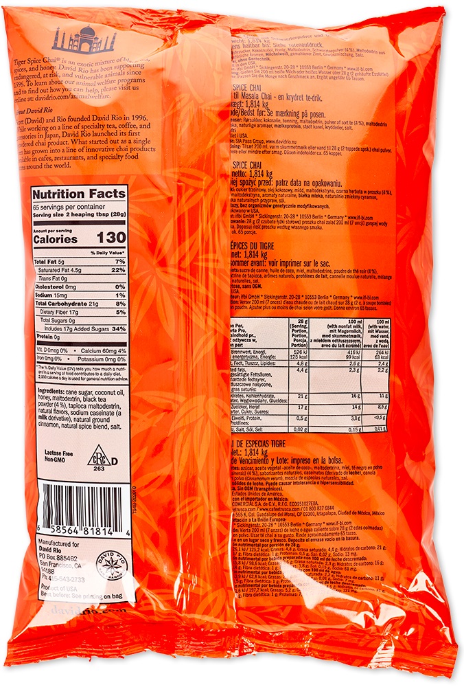 David Rio - Tiger Spice Chai - Refill Beutel (1814 g) David Rio - Tiger Spice Chai - Refill Beutel (1814 g)