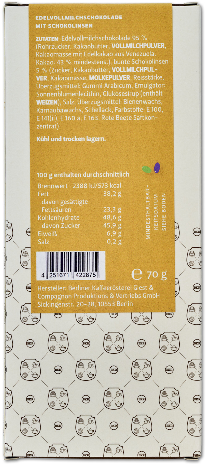 "Schokoleni" mit bunten Schokolinsen (Vollmilch) "Schokoleni" mit bunten Schokolinsen (Vollmilch)