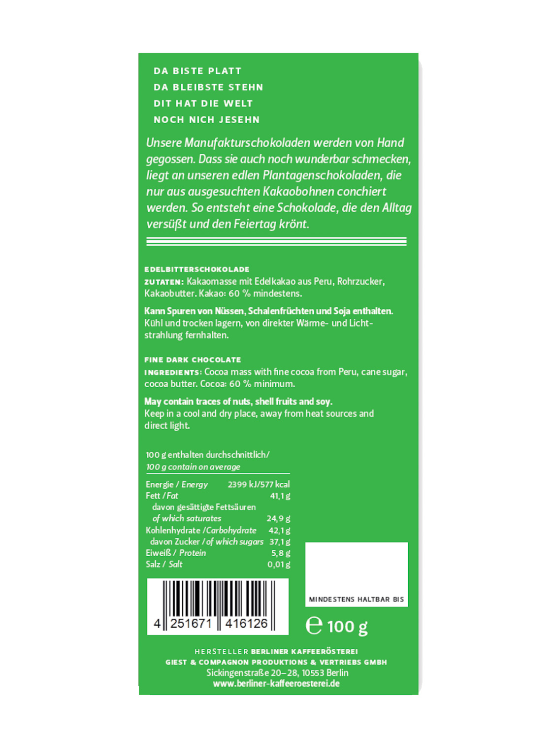 BKR - Tafel - ClassicLine "Edelbitter" 60% 100 g BKR - Tafel - ClassicLine "Edelbitter" 60% 100 g
