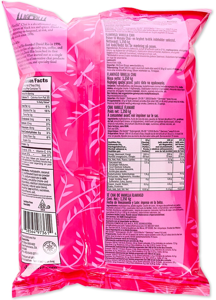 David Rio - Flamingo Vanilla decaf Chai - Refill Beutel (1350 g)