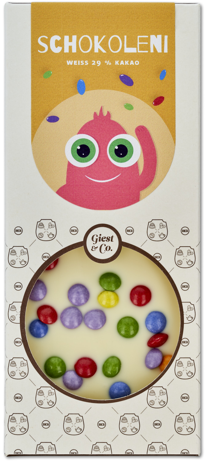 "Schokoleni" mit bunten Schokolinsen (weiss) "Schokoleni" mit bunten Schokolinsen (weiss)