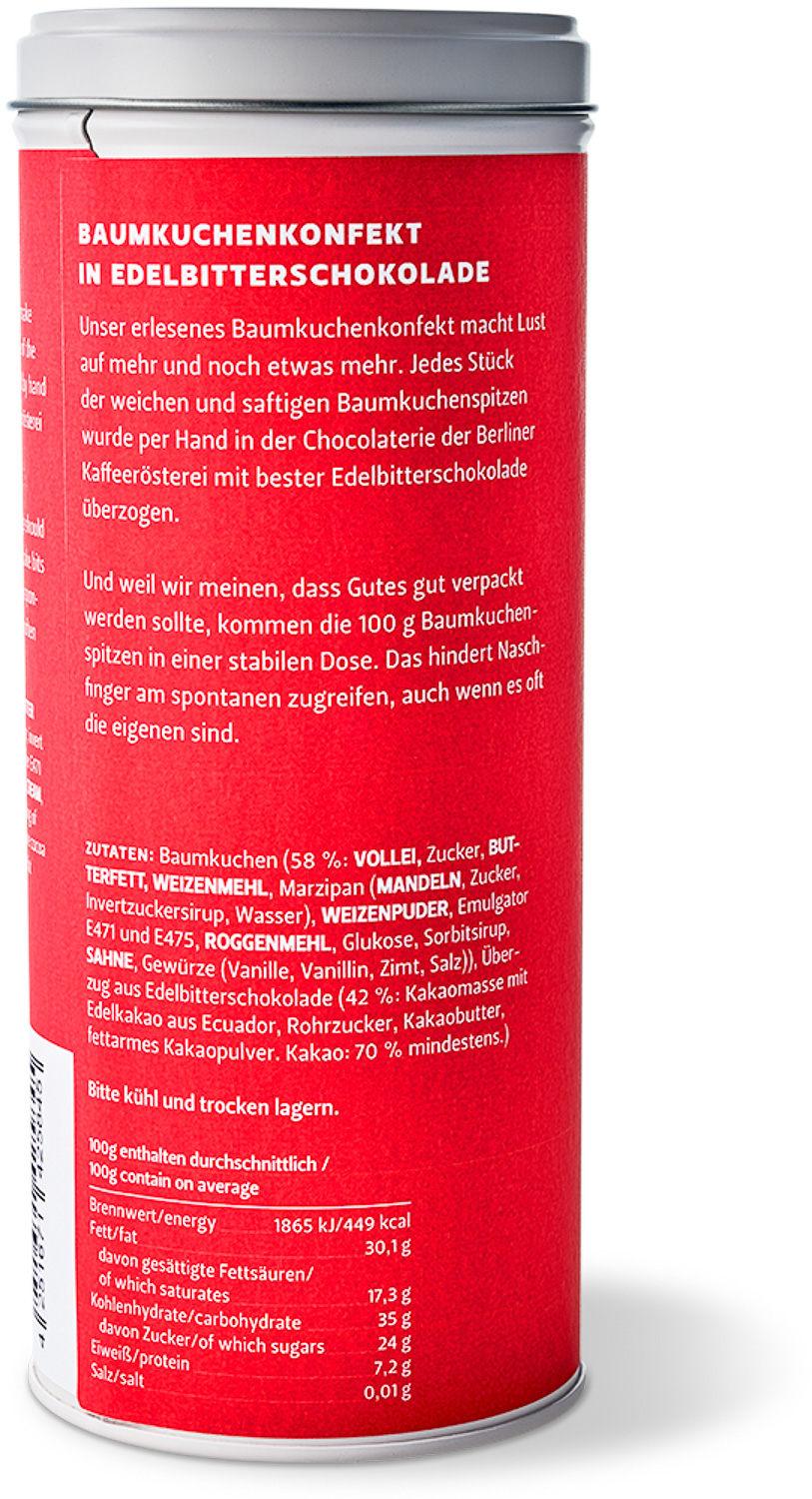 Baumkuchenkonfekt in Edelbitterschokolade 70% Baumkuchenkonfekt in Edelbitterschokolade 70%