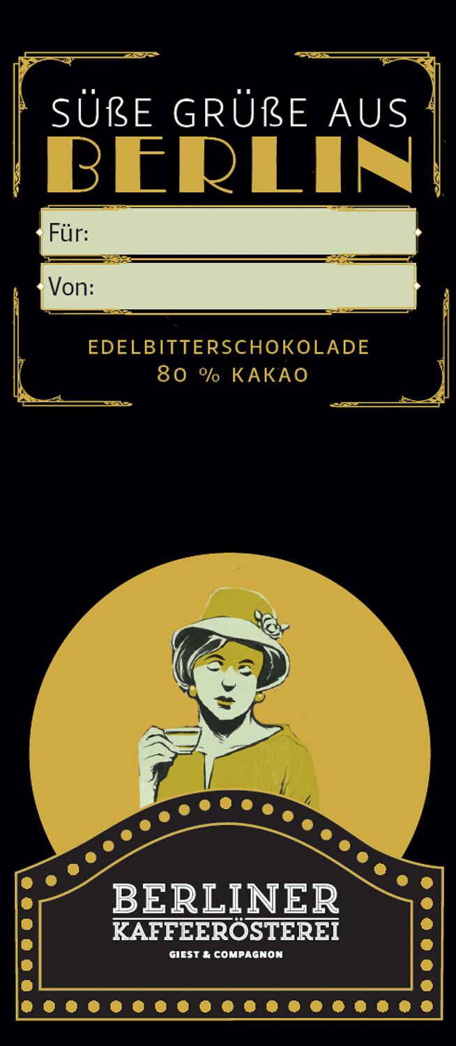 Süße Grüße aus Berlin - Schokoladentafel zum Beschriften (80 %)