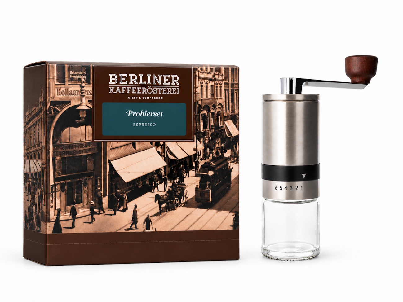 Probierset Espresso (8x75g / ganze Bohne) + Kaffee-Handmühle Äthiopien