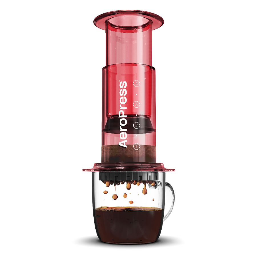 AeroPress® - Clear Coffee Press inkl. 100 Filter (Original in durchsichtig Rot)