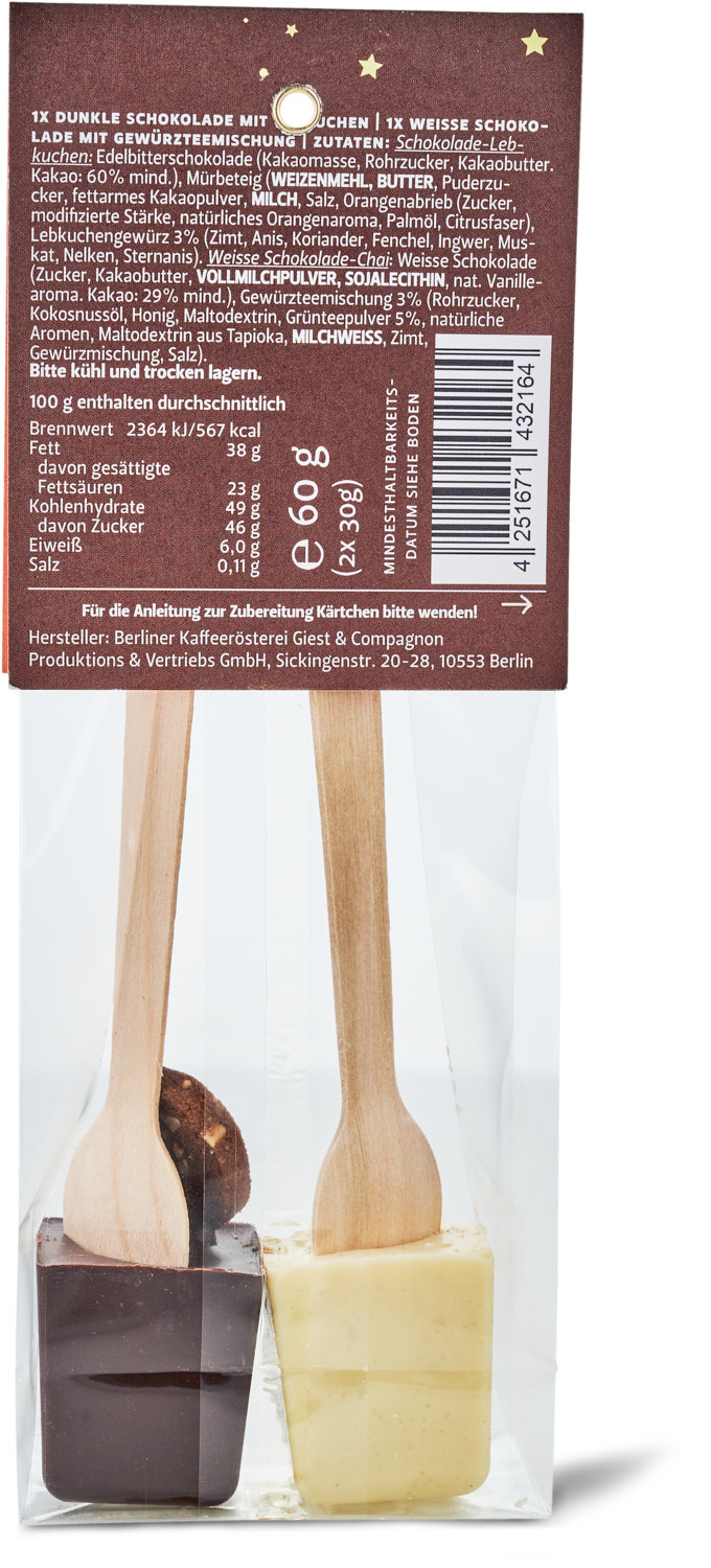 BKR - Trinkschokoladenstick Set Lebkuchen & Chai 2 x 30g