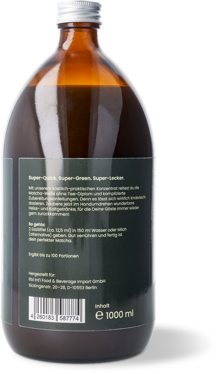 Matcha Getränkekonzentrat in der Flasche vegan glutenfrei (1.000ml)