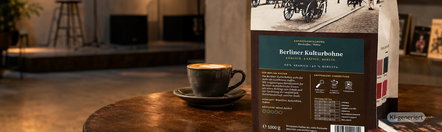 Berliner Kulturbohne mit frisch gebrühtem Kaffee in einer Galerie - Hintergrund
