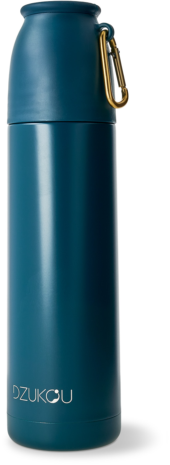 Thermosflasche grün Edelstahl 500 ml mit Karabiner und Becherdeckel